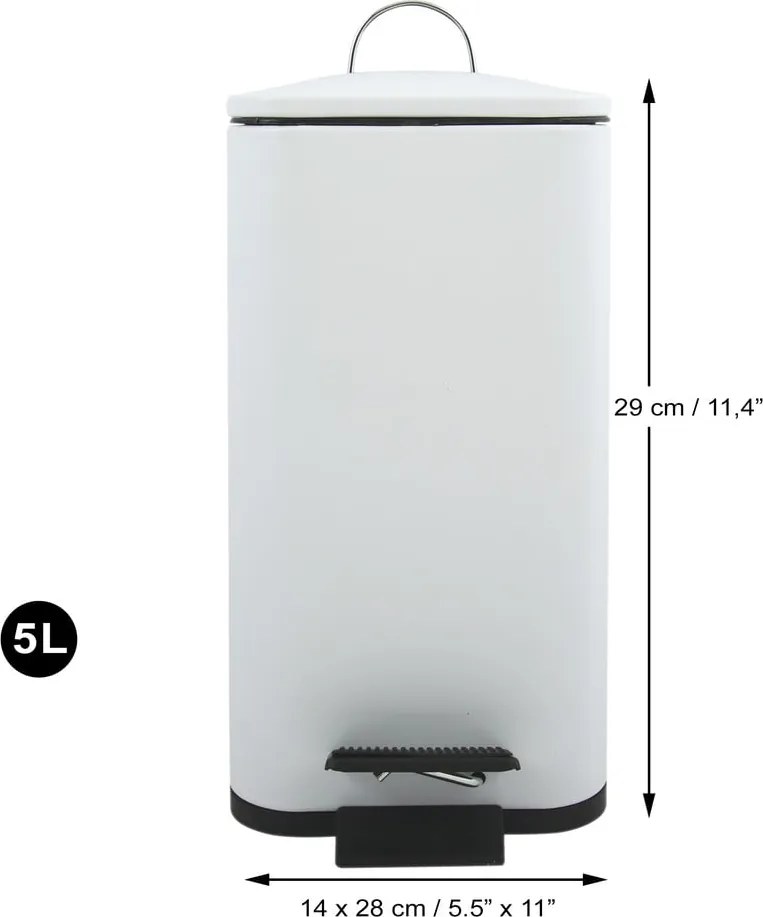 Matt fehér acél pedálos szemetes 5 l Erik – Spirella