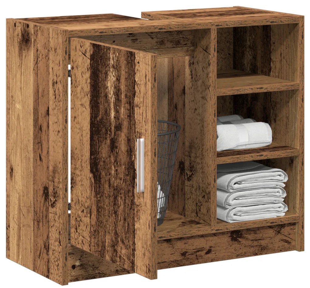 vidaXL Fürdőszoba Székény polcokkal Öreg fa 63 x 29 x 55 cm Faanyag