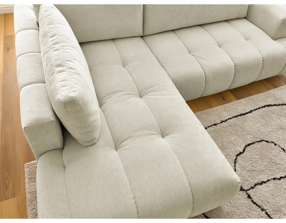 Bézs kinyitható-tárolóhelyes sarokkanapé (bal oldali-L alakú) Fuji – Bobochic Paris