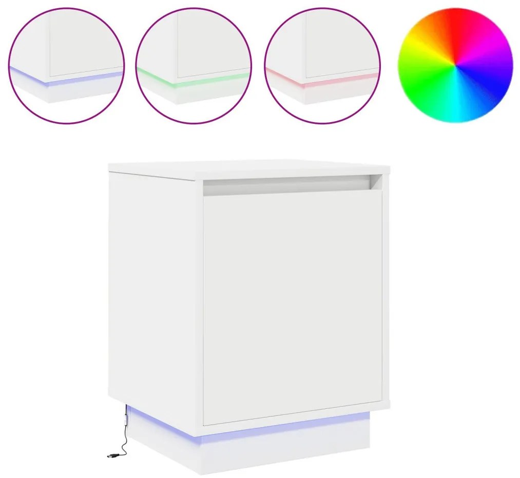 LED világítással ellátott éjjeli szekrények 2 db Fehér 39x34,5x50 cm