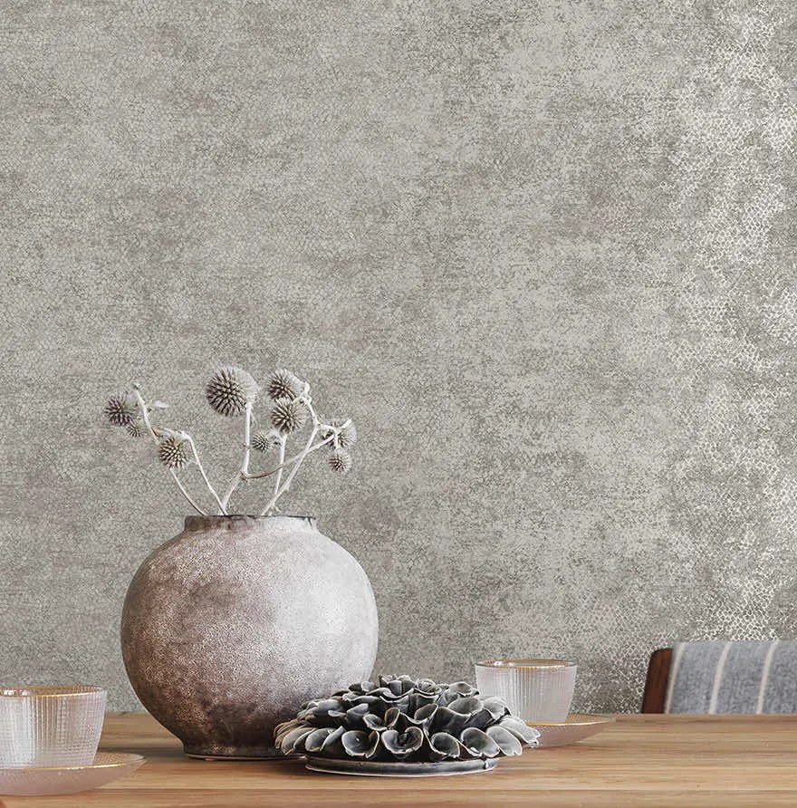 Holden Decor Textura Ophidian szürke kígyóbőr mintás fémhatású vlies tapéta – 66121