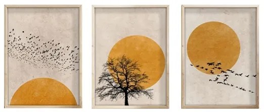 3 darabos szett keretes kép 50x70 cm, bézs/narancssárga