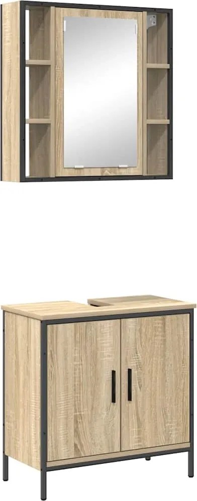 vidaXL Fürdőszoba bútor szett polcokkal tárolóval 2 pcs Barna Faanyag