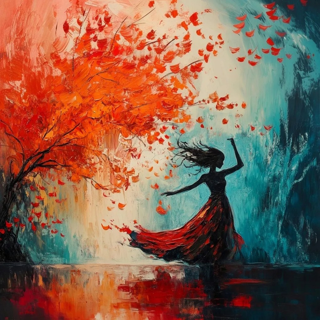 Vászonkép Canvas Figura Nő Ősz Fa Tánc Mozgás 40x40