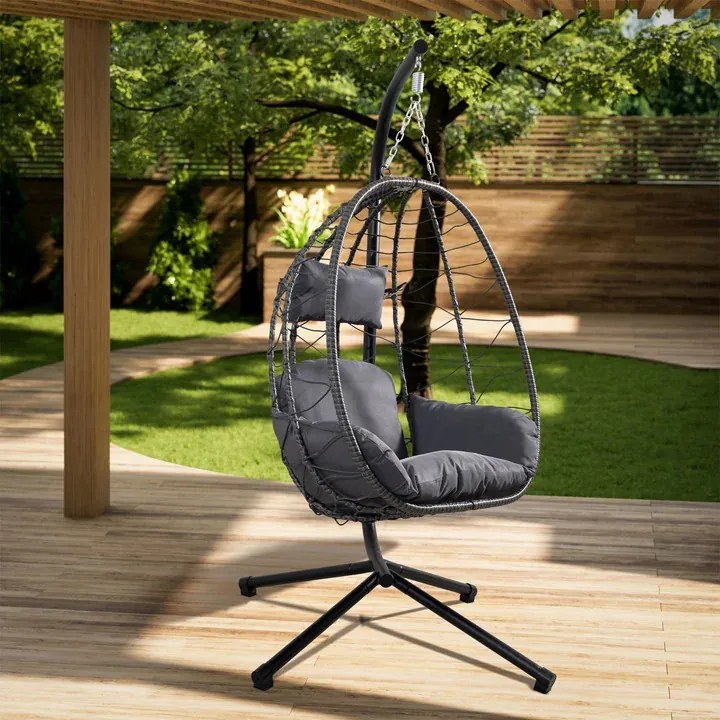Juskys Aria rattan függőfotel - sötétszürke