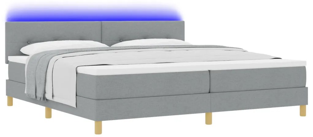 Boxspring Ágy Matrac & LED Fény Világosszürke 200x200 cm Textil