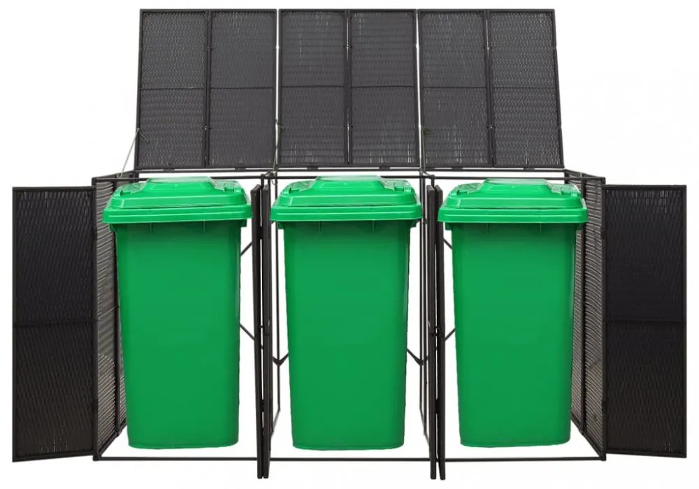 fekete polyrattan hármas kerekeskuka tárolófészer 207x80x117 cm