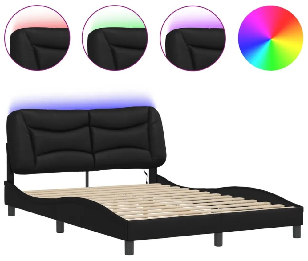 fekete ágykeret LED-ekkel matrac nélkül Hvar 140 x 190 cm