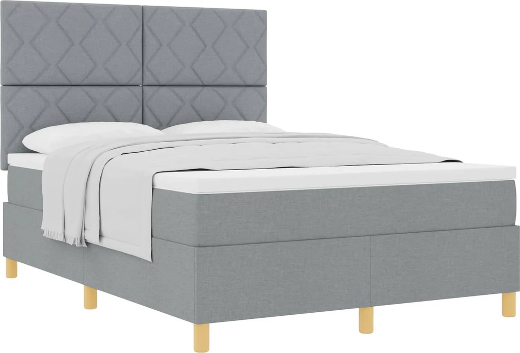 vidaXL Boxrugós ágy matracmal Világosszürke 160 x 200 cm szövet