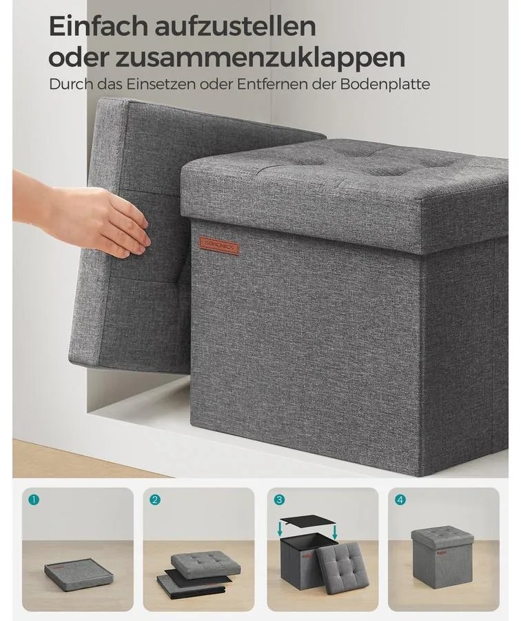 Tárolós ülőke, kis összecsukható pad, 30 × 30 cm-es lábtartó sötétszürke színben