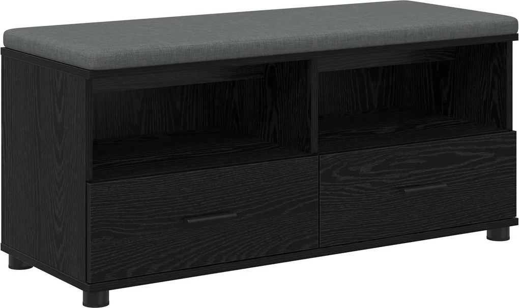 vidaXL Előtér pad Fekete Tölgy 100 x 38 x 46 cm Műanyag Fa és Szövet