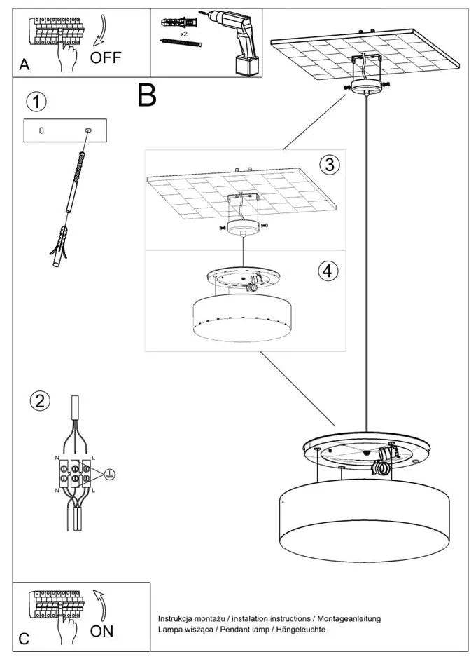 Fehér függőlámpa ø 45 cm Atis – Sollux