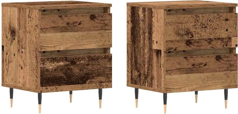 vidaXL Éjjeliszekrény fiókkal 2 pcs Öreg fa 40 x 35 x 50 cm Faanyag