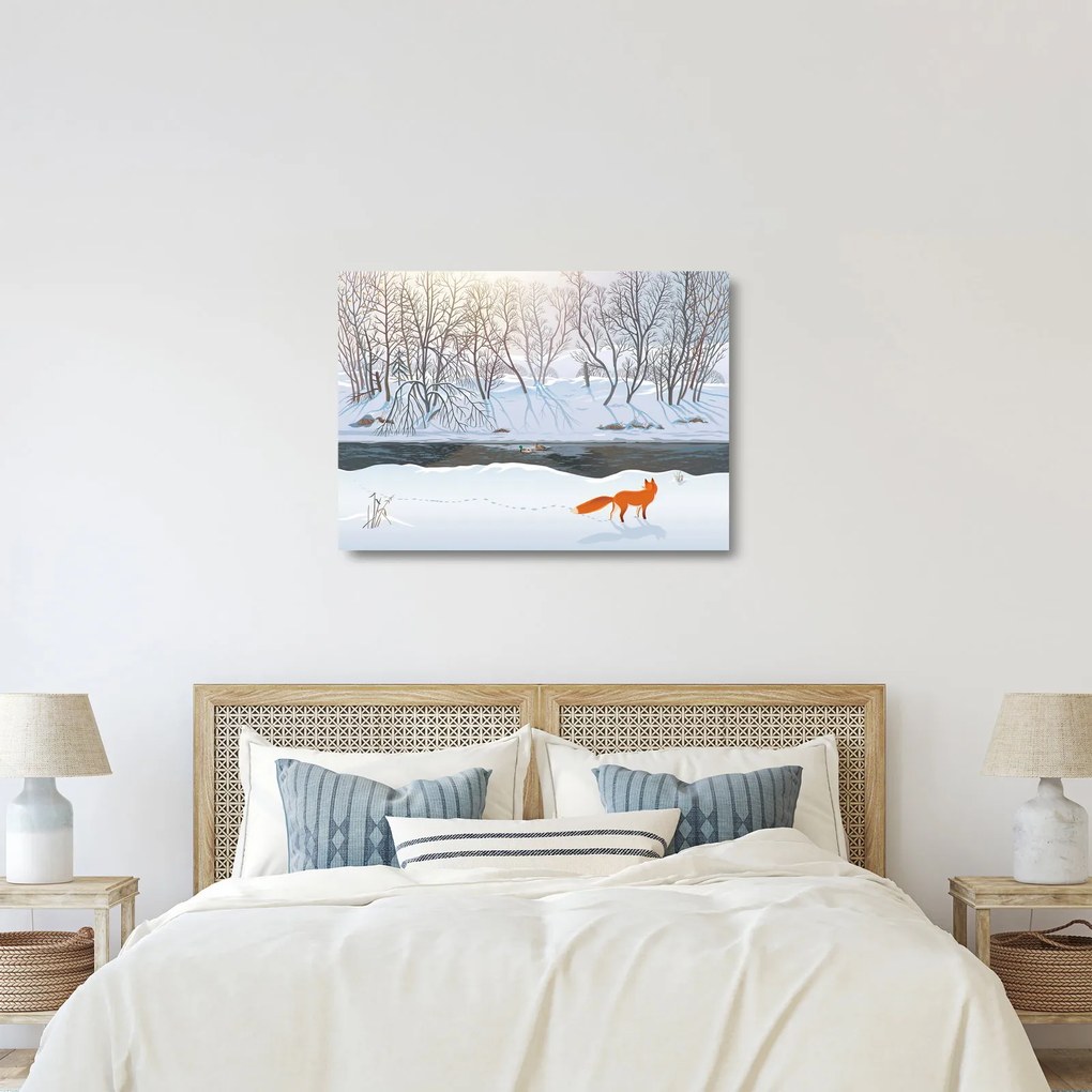 Kép - róka a téli tájban (üvegen) (70x50 cm)