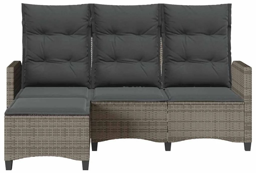 L-alakú szürke polyrattan fekvő kerti kanapé párnákkal