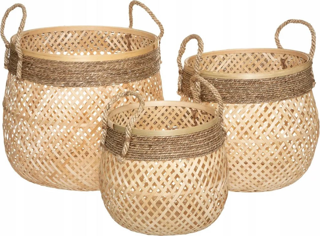 Tárolókosár fonott bézs Boho 3 db