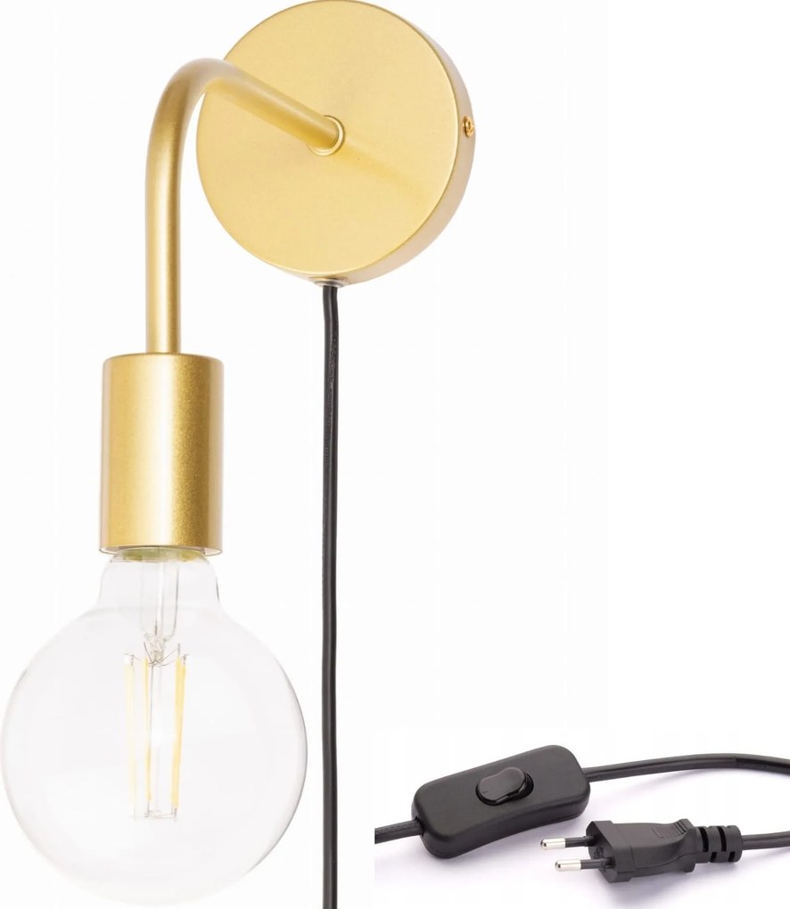 Arany színű loft fali lámpa kapcsolóval a kábelen WST052