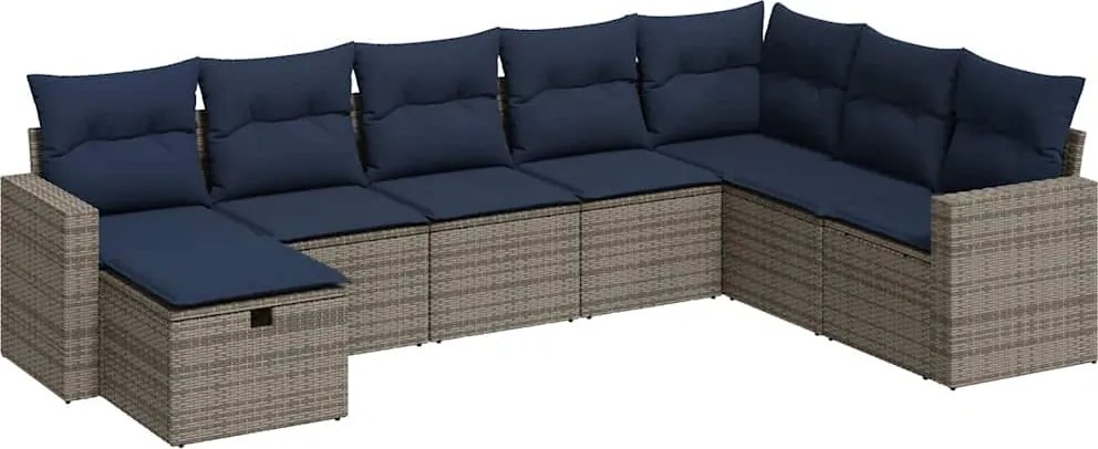 vidaXL 8 részes szürke polyrattan kerti ülőgarnitúra párnákkal