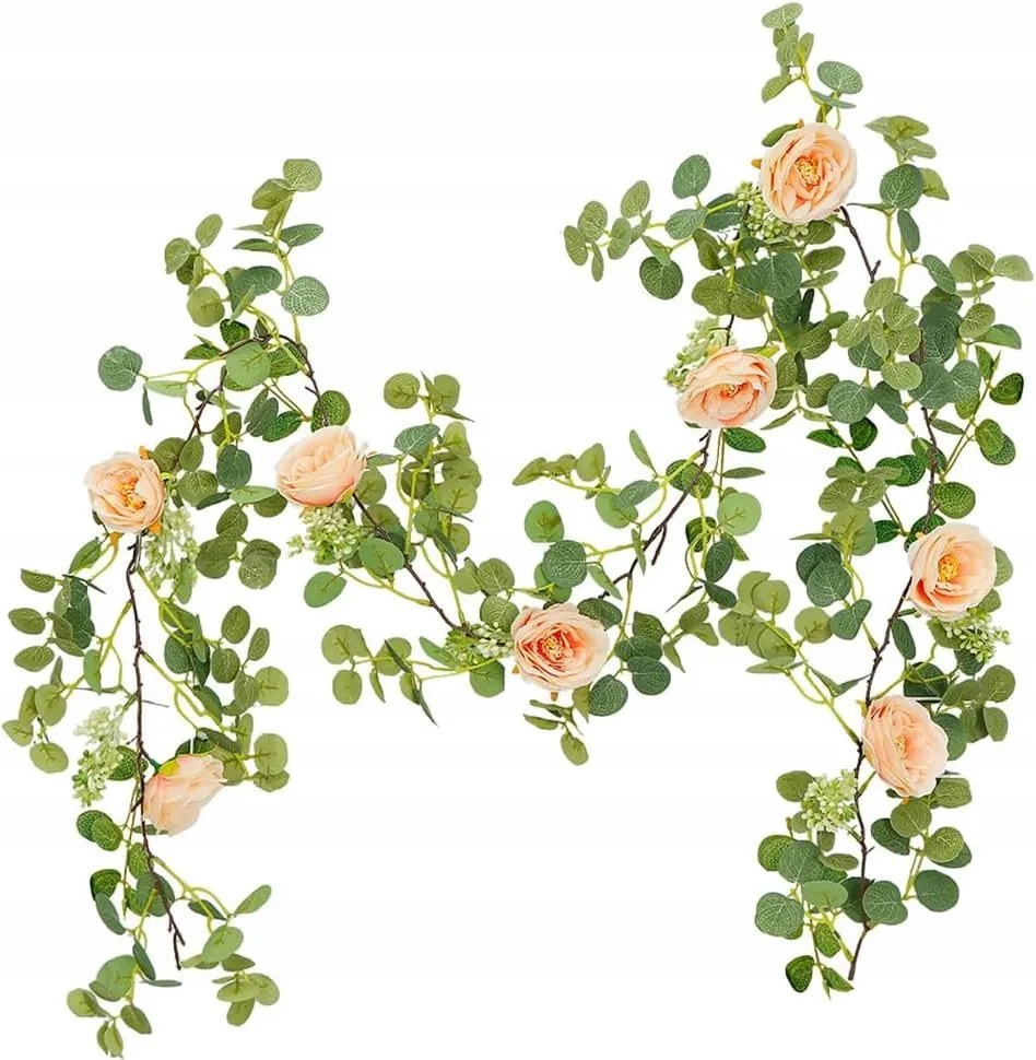 Művirág Eukaliptusz Girland Rózsa Műanyag Vízálló 2M Pink-Narancs