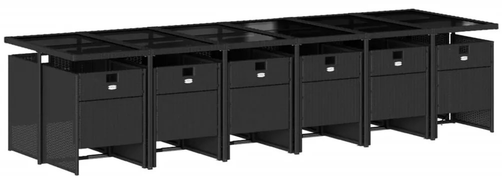 13 részes fekete polyrattan kerti ülőgarnitúra párnákkal