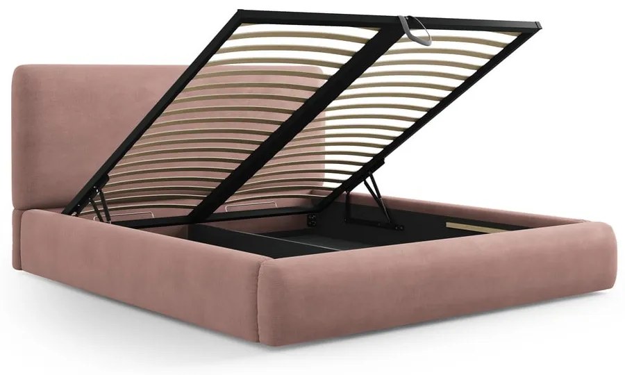 Rózsaszín kárpitozott ágyneműtartós franciaágy ágyráccsal 180x200 cm Colonel – Cosmopolitan Design