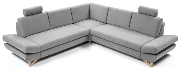 AVESTA L-alakú, kárpitozott, kihúzható sarokülőgarnitúra tárolóval, szürke
