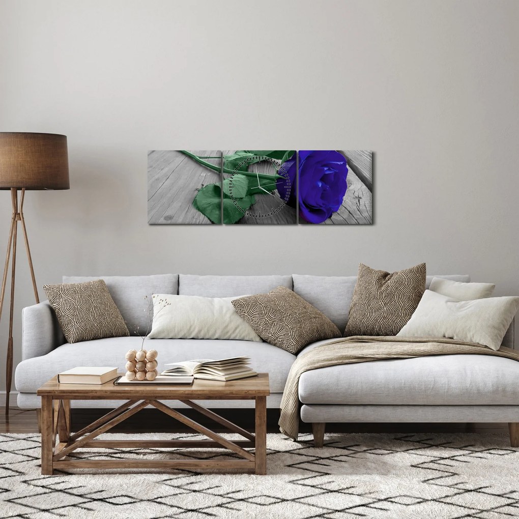 Kép - Kék rózsa zöld szárral (órával) (90x30 cm)