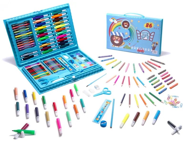 Művészi rajz- és festőkészlet gyerekeknek 86 db Kék: kek