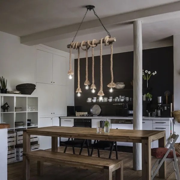 Ideal Lux - Csillár zsinóron CANAPA 6xE27/15W/230V barna