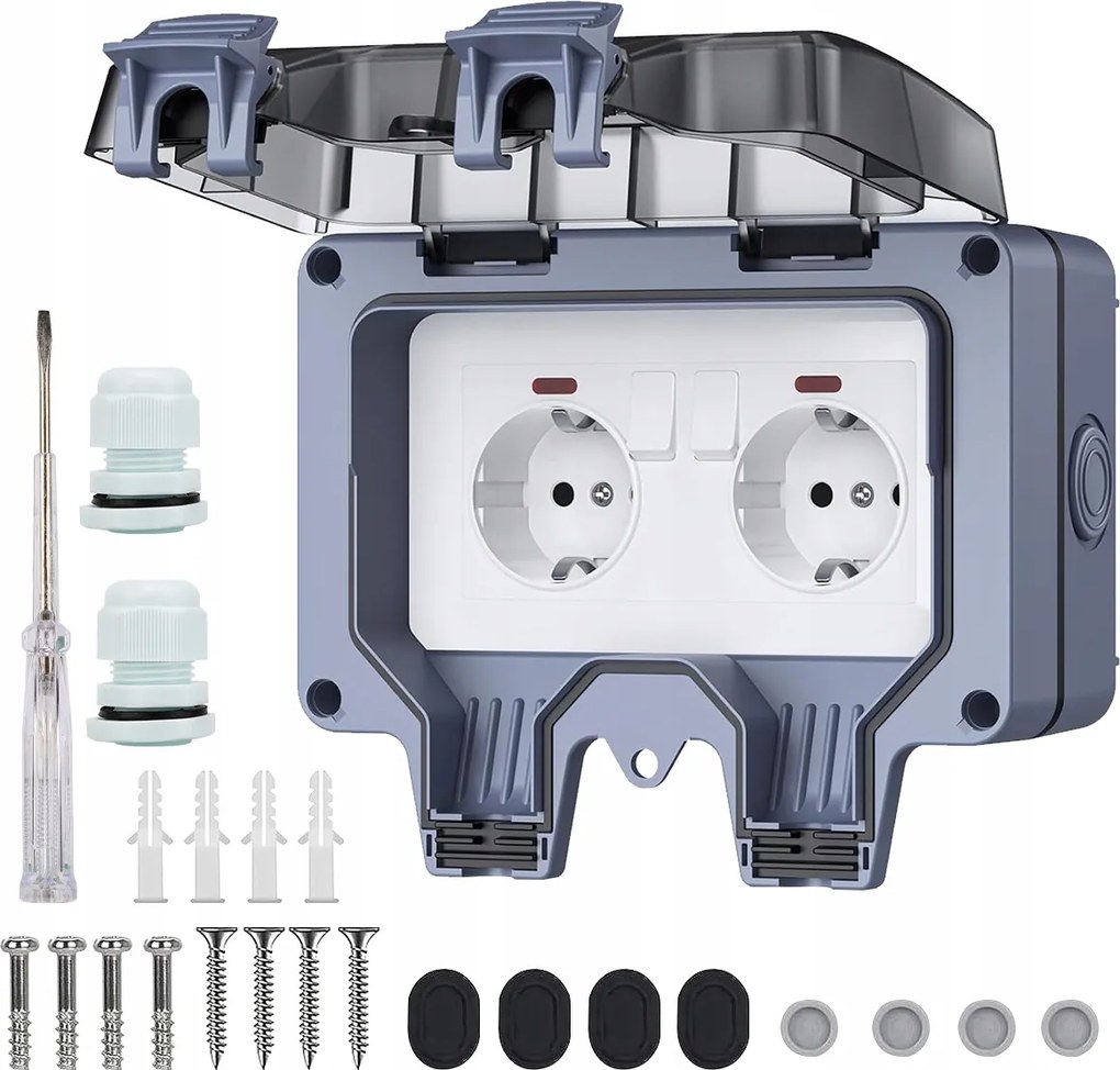 Dupla Kerti Aljzat Kültéri Vízálló Aljzat Kapcsolóval