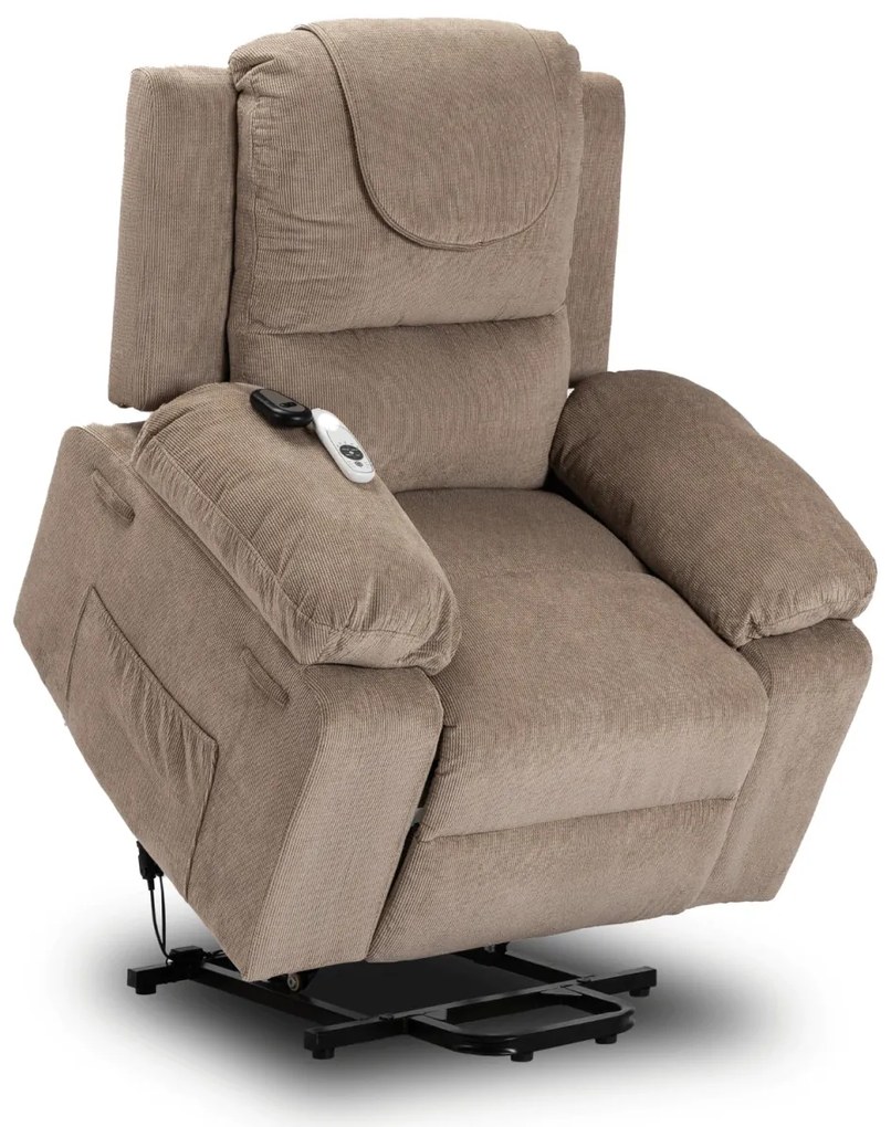 Elektromosan Vezérelhető Masszázsfunkciós Fotel Felállás Segítő Funkcióval, Sötét Bézs Kordbársony Kárpittal. Fenix 2