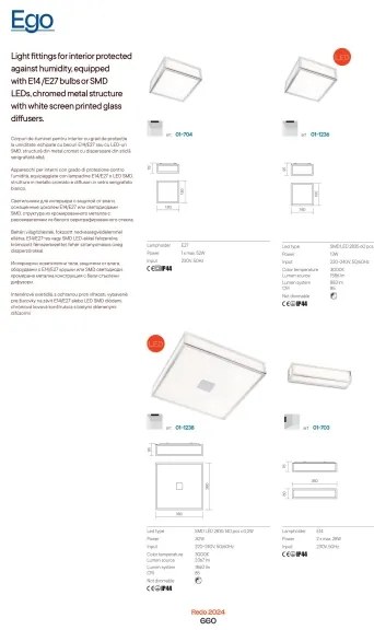 Redo 01-704 - Fürdőszobai mennyezeti lámpa EGO 1xE27/52W/230V 18x18 cm IP44