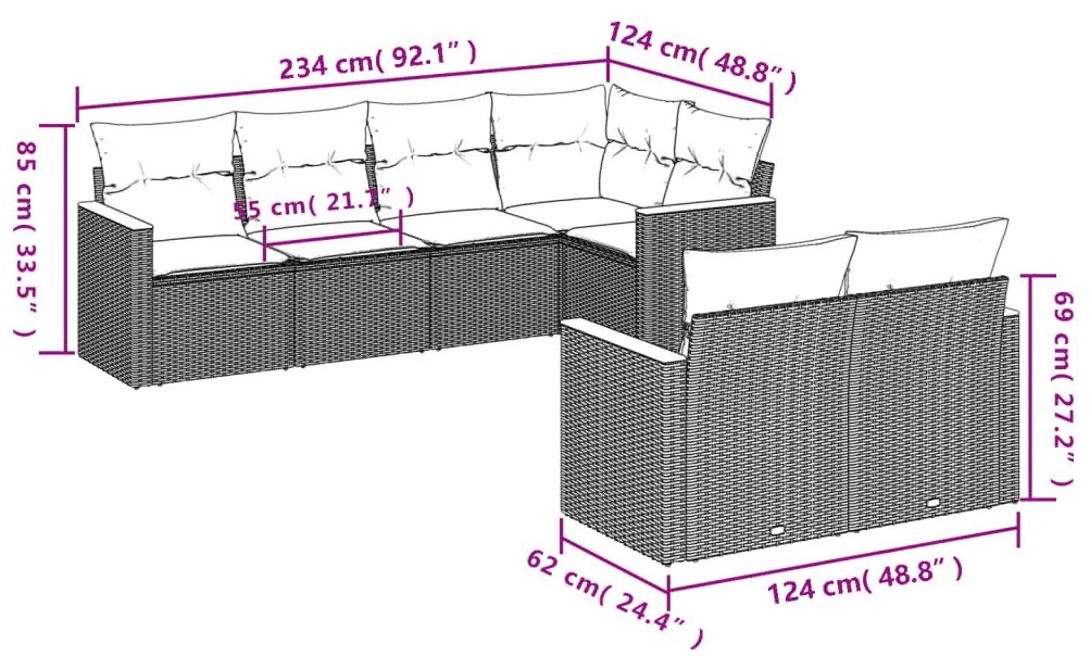 7 részes szürke polyrattan kerti ülőgarnitúra párnákkal