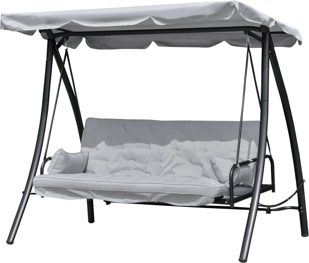 Outsunny Hollywood hintaágy állítható háttámlával, 3 személyes, Fém+Poliészter, Szürke, 209 x 114 x 170 cm | Aosom