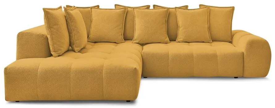 Mustársárga zsenília kinyitható-tárolóhelyes sarokkanapé (bal oldali-L alakú) Everest – Bobochic Paris