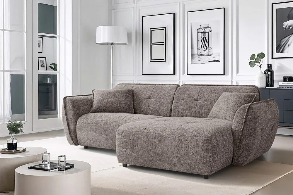 Szürkésbarna zsenília sarokkanapé (jobb oldali-heverő résszel) Nelia – Ropez