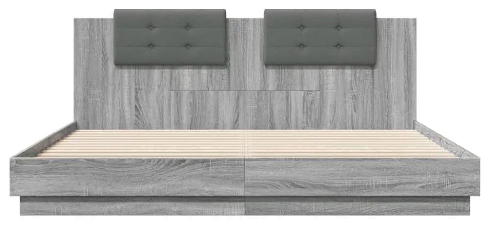 szürke sonoma ágykeret fejtámlával és LED-ekkel 200 x 200 cm
