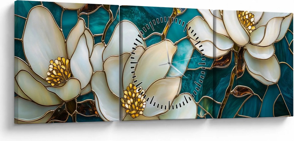 Kép - Ólomüveg magnóliával (órával) (90x30 cm)