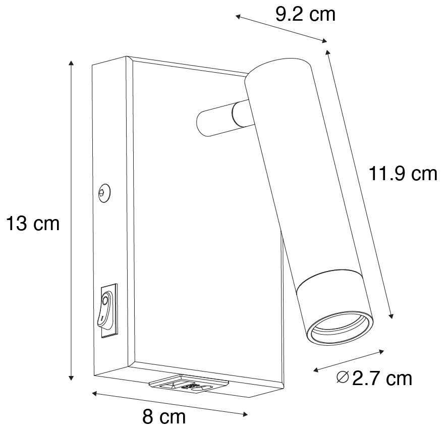 Modern fali lámpa fekete állítható USB-vel - Croft