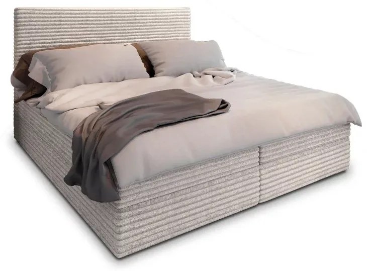 Kárpitozott boxspring ágy ISPIRA 140x200 cm krém színű Matrac: Bonell rugós matrac