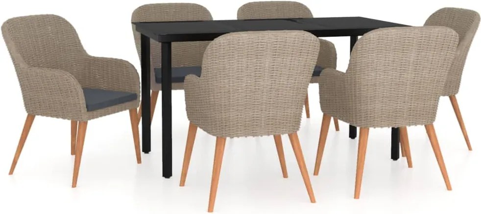 vidaXL 7 részes barna kerti étkezőgarnitúra párnákkal