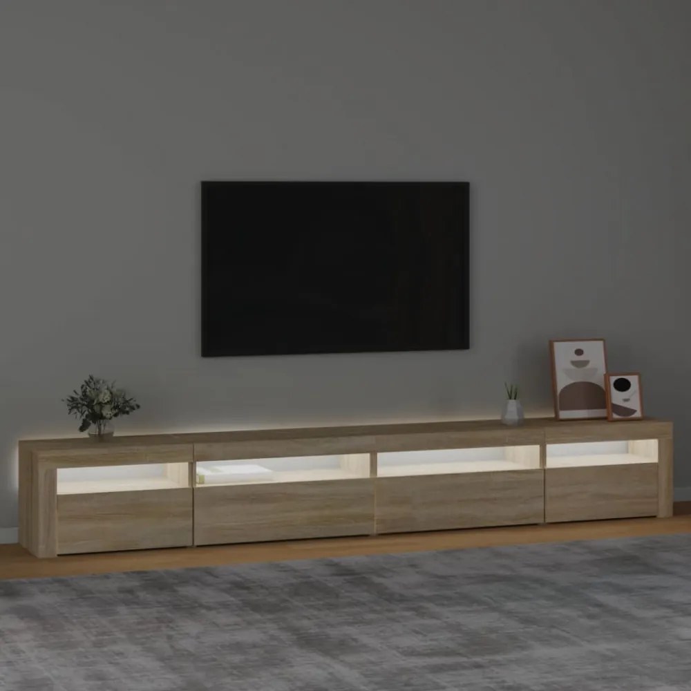 sonoma tölgy színű TV-szekrény LED-lámpákkal 270x35x40 cm