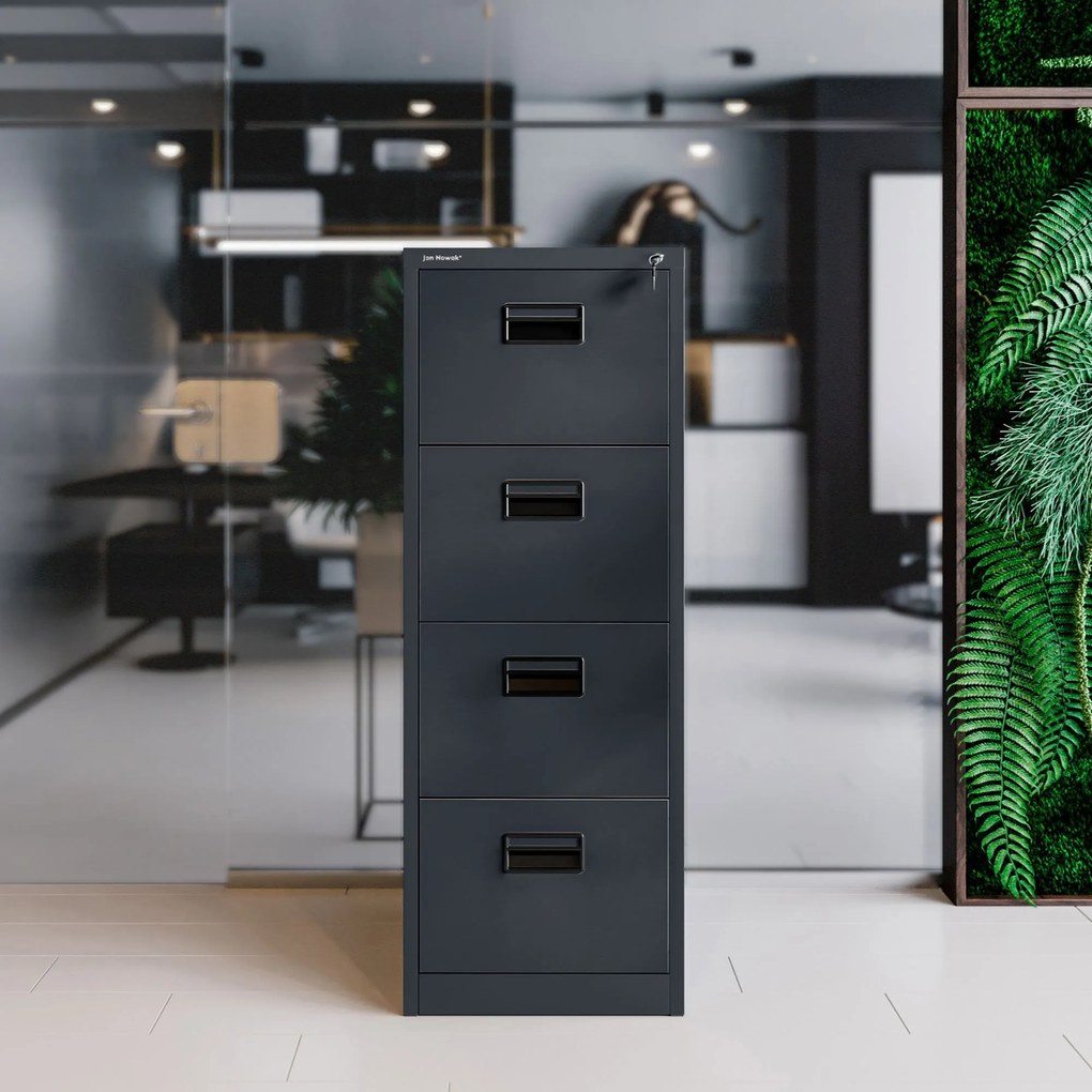 Fém irattartó szekrény, 4 fiókos SARA V4, 460 x 1320 x 620 mm, antracit