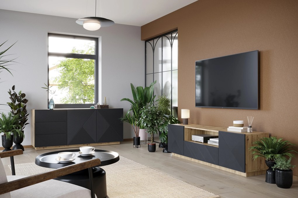 Asha TV-szekrény fiókkal 167 cm - artisan / rivier stone matt