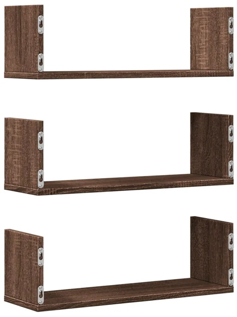 3 db barna tölgy színű szerelt fa fali polc 58 x 18 x 18 cm