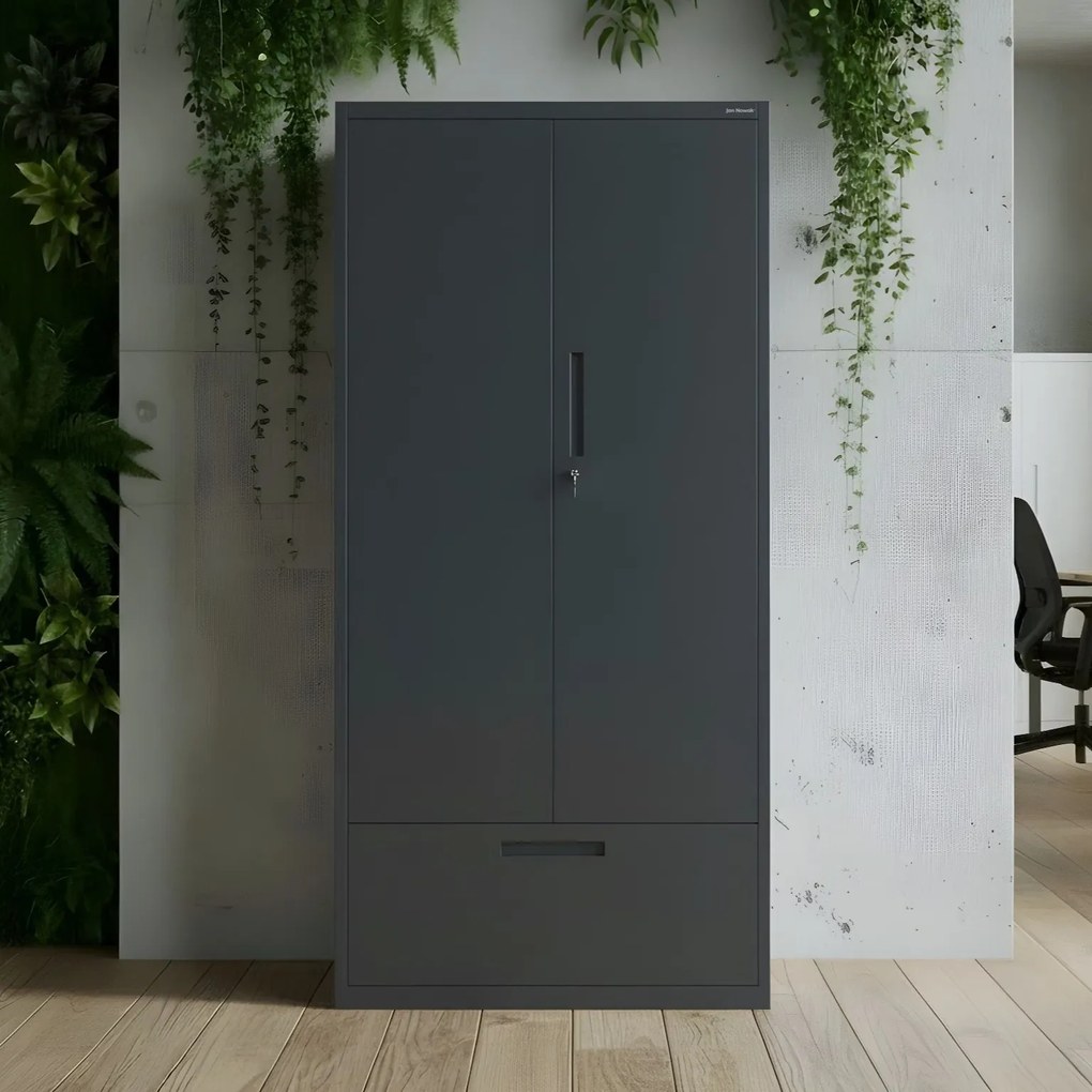 Moduláris többfunkciós fém szekrény magas fiókkal antracit MEGAN 1950 x 900 x 400 mm