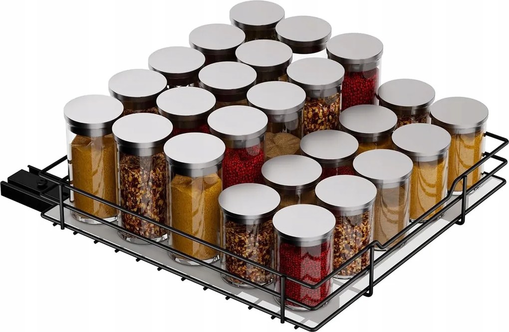 Kihúzható Fűszertartó Állvány 27x27x6 cm Fém Szekrényrendező Fekete