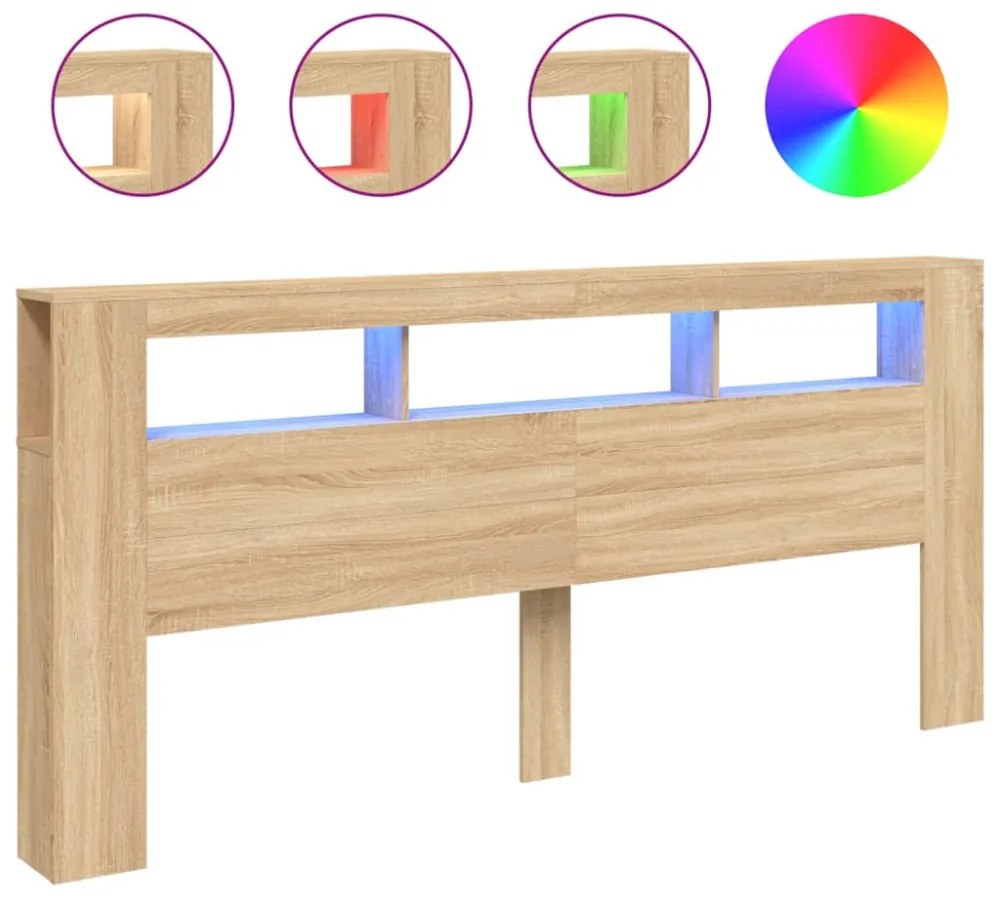 sonoma tölgy színű szerelt fa LED-es fejtámla 220x18,5x103,5 cm