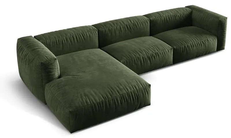 Zöld bársony moduláris sarokkanapé (bal oldali-heverő résszel) Martina – Micadoni