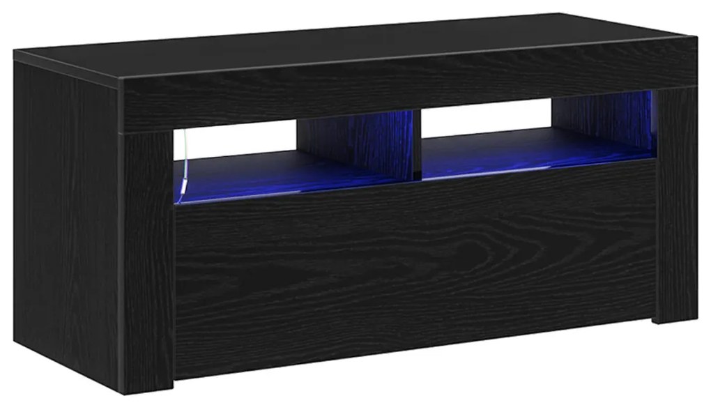 LED-es fekete tölgy TV szekrény 90x35x40 cm szerelt fából